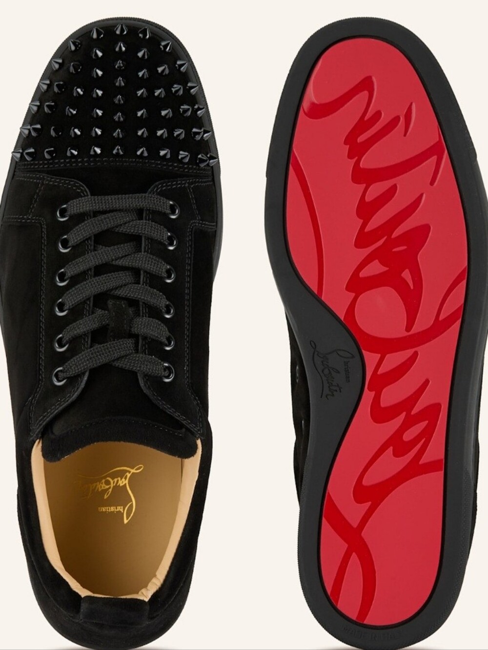 🔥Christian Louboutin Louis Junior Spikes Suede Black Low Top Sneakers Sz 46/13